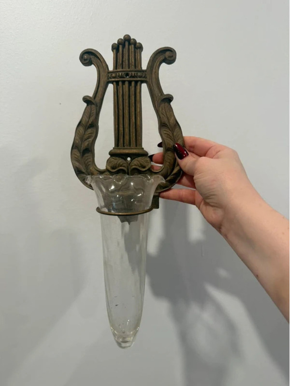 Vintage Syroco Lyre Harp Wall Pocket Sconce Glass Vase